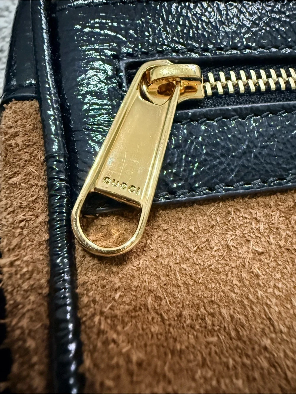 Gucci Ophidia Small Brown Suede Crossbody Camera Bag w/ Green-Red Stripe